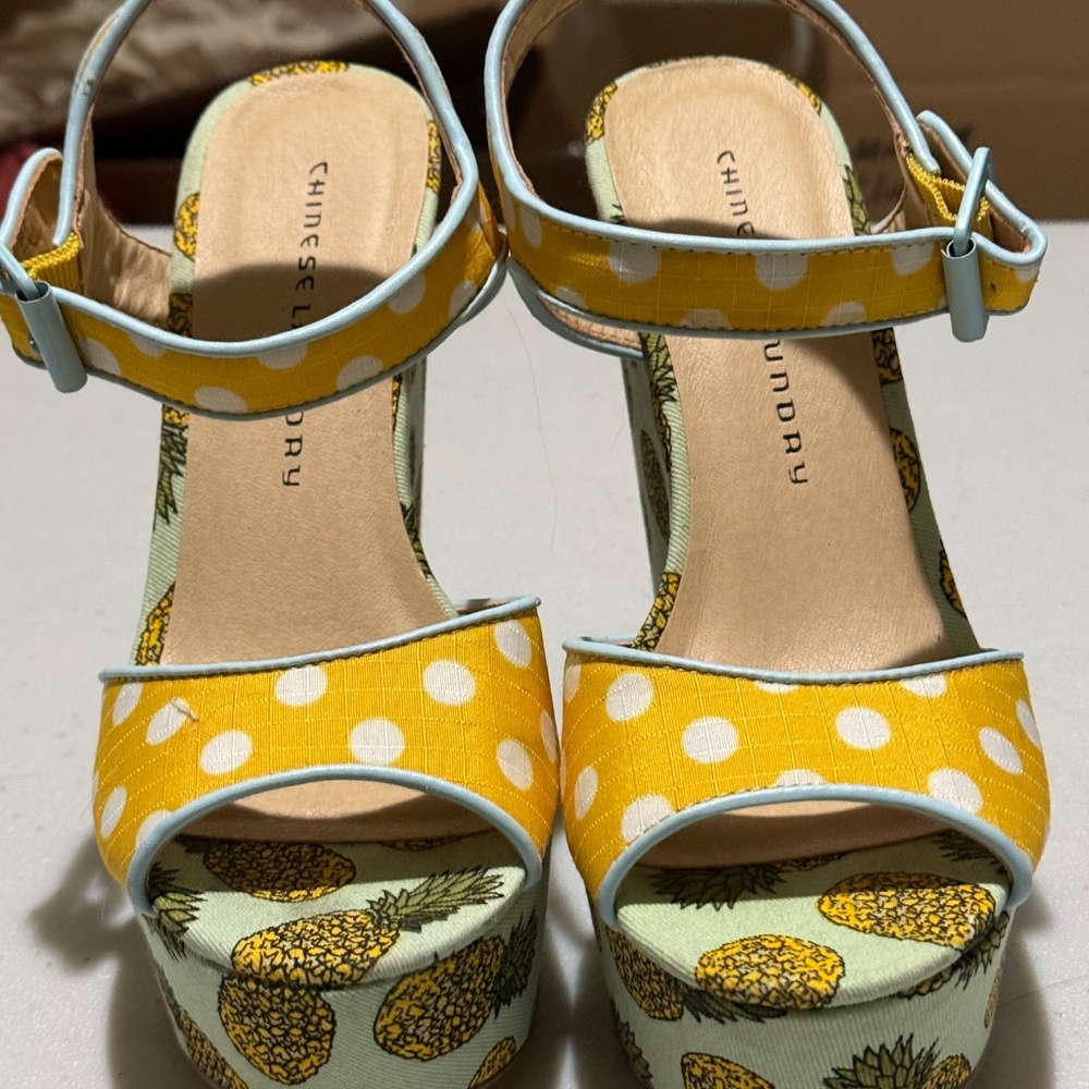 SIZE 7 CHINESE LAUNDRY PLATFORM WEDGE PINEAPPLE HIGH HEEL SANDALS LOT5582 - Picture 5 of 9